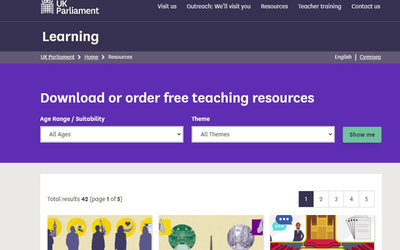 Screenshot der Seite https://learning.parliament.uk/en/resources/