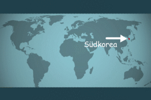 Weltkarte, Südkorea hervorgehoben; Bild: Internet-ABC