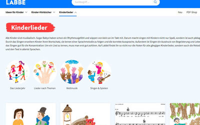 Screenshot der Seite https://www.labbe.de/Kinderlieder/
