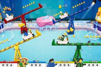 Badewannen auf Kränen in einem Pool mit Enten im Spiel "LEGO® Party!"; Bild: Fictions