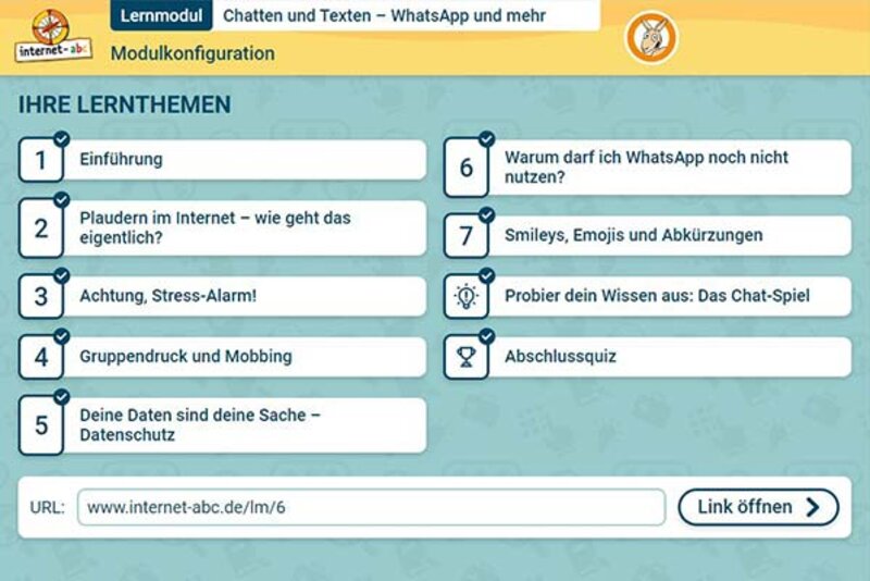 Modulkonfiguration Lernmodul 2.2.; Bild: Internet-ABC
