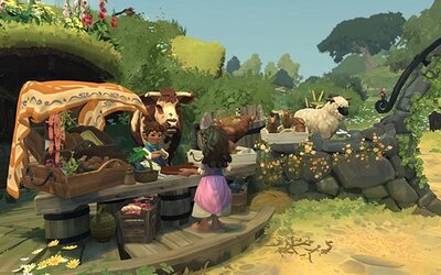 Marktstand mit Kuh, Hühnern und Schaf im Spiel "Tales of the Shire"; Bild: Private Division Marktstand mit Kuh, Hühnern und Schaf im Spiel "Tales of the Shire"; Bild: Private Division