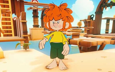 Pumuckl im Spiel "Pumuckl und die Krone des Piratenkönigs"; Bild: THQ Nordic Pumuckl steht vor der Spielwelt.