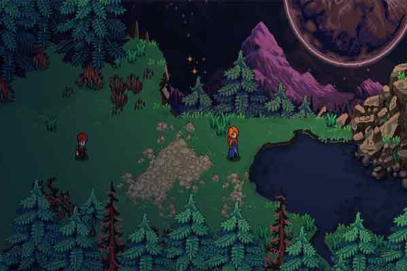 Screenshot aus dem Spiel "Chained Echoes"; Bild: Deck 13 Figur in einem Wald bei Nacht.