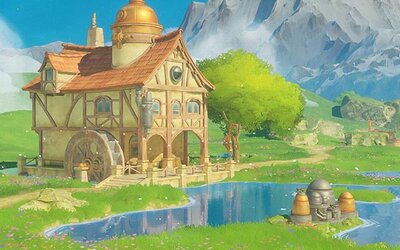 Haus am Fluss vor Bergen im Spiel "Europa"; Bild: Future Friends Games Haus am Fluss vor Bergen im Spiel "Europa"; Bild: Future Friends Games