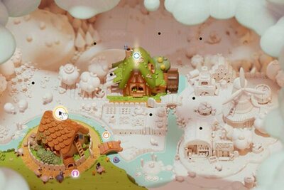 Mehrere Häuser in der Landschaft im Spiel "Woodo"; Bild: Daedalic Entertainment Mehrere Häuser in der Landschaft im Spiel "Woodo"; Bild: Daedalic Entertainment