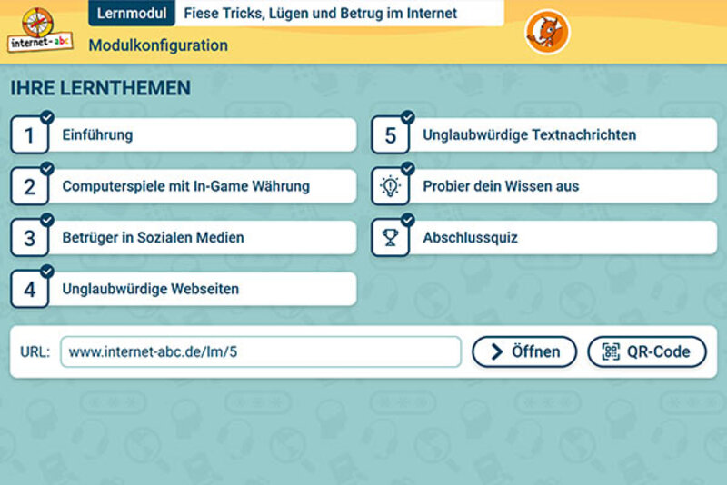Modulkonfiguration Lernmodul 3.1.; Bild: Internet-ABC