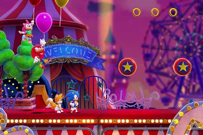 Sonic und die anderen bei einem Zirkus im Spiel "Sonic Superstars"; Bild: SEGA Sonic und die anderen bei einem Zirkus im Spiel "Sonic Superstars"; Bild: SEGA