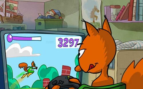 Flizzy spielt ein Computerspiel; Bild: Internet-ABC