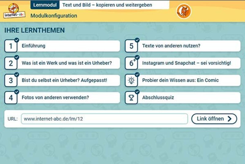 Modulkonfiguration Lernmodul 4.1.; Bild: Internet-ABC