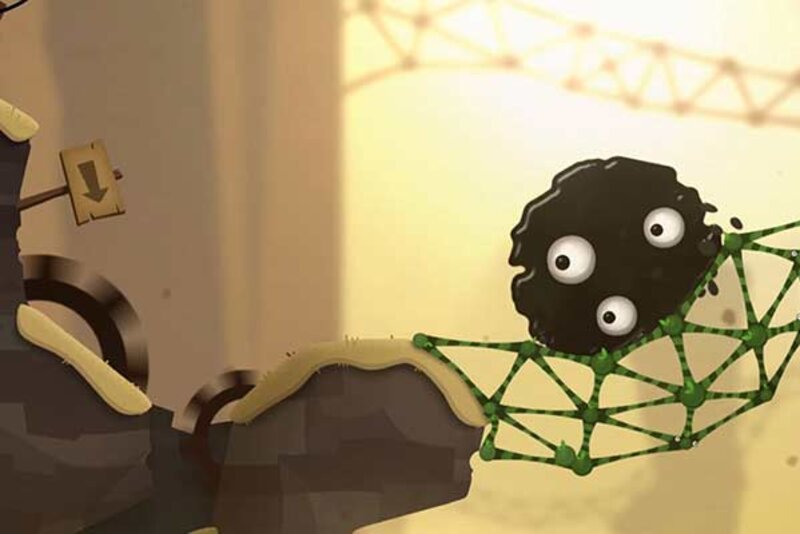 Ball mit Augen rollt über Brücke im Spiel "The World of Goo 2"; Bild. 2D Boy Ball mit Augen rollt über Brücke im Spiel "The World of Goo 2"; Bild. 2D Boy