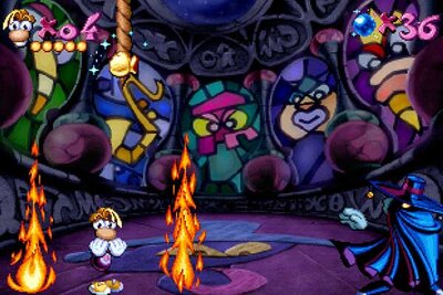 Figur zwischen Flammen im Spiel "Rayman: 30th Anniversary Edition"; Bild: Ubisoft