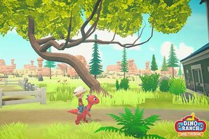 Ein Junge reitet auf einem Dino im Spiel "Dino Ranch – Rettungsaktion"; Bild: Microids