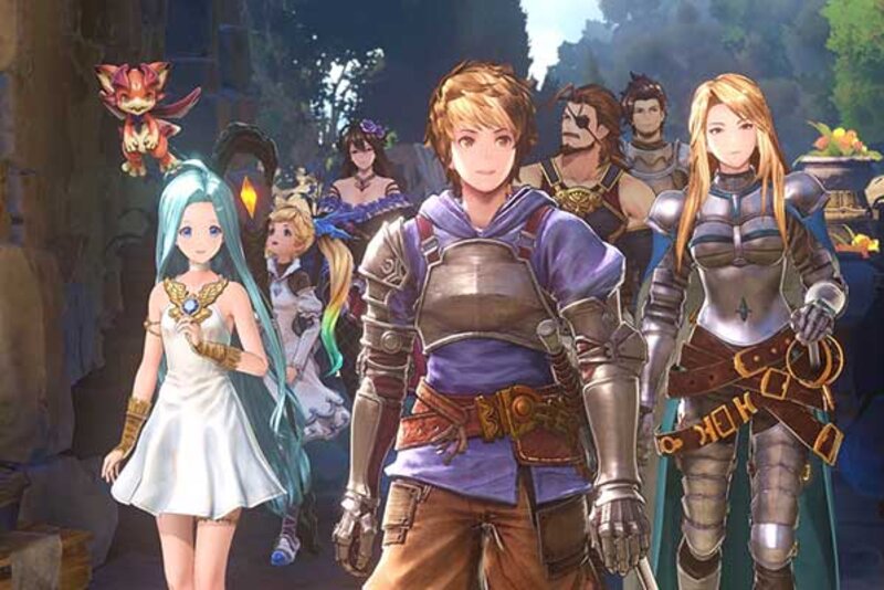 Screenshot aus dem Spiel "Granblue Fantasy: Relink"; Bild: Plaion Mehrere Figuren gehen zusammen.