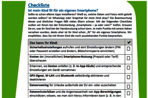 Checkliste mit Fragen; Bild: klicksafe.de