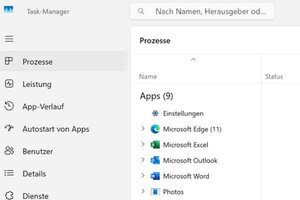 Grau-weißes Fenster mit der Überschrift Task-Manager. Rechts ist eine Liste mit Programmen zu sehen; Bild: Microsoft Corporation 