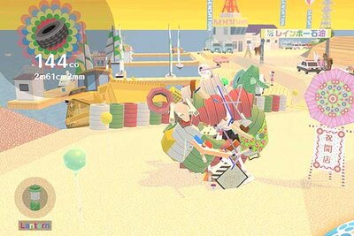 Ball aus Gegenständen am Strand im Spiel "We Love Katamari Reroll + Royal Reverie"; Bild: Namco Bandai
