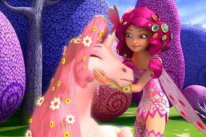 Mia mit einem rosa Einhorn im Spiel "Mia and me – Magische Freundschaft"; Bild: Markt & Technik Mia mit einem rosa Einhorn im Spiel "Mia and me – Magische Freundschaft"; Bild: Markt & Technik