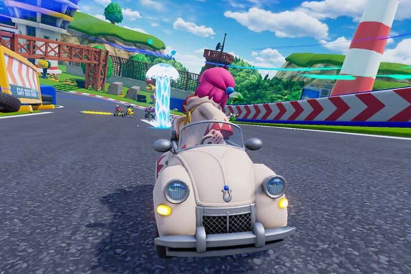 Screenshot aus dem Spiel "Chocobo GP"; Bild: Christoph Minnameier Rennen auf einer Rennbahn