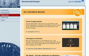 Seite mit Links zu Lernspielen und einer Animation Geomorphologie