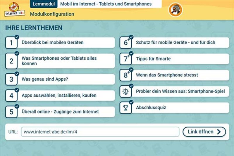 Modulkonfiguration Lernmodul 1.4.; Bild: Internet-ABC