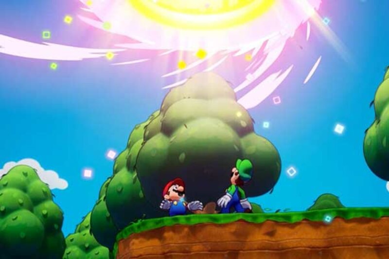 Lichtstrudel über Mario und Luigi im Spiel "Mario & Luigi: Brothership"; Bild: Nintendo Lichtstrudel über Mario und Luigi im Spiel "Mario & Luigi: Brothership"; Bild: Nintendo