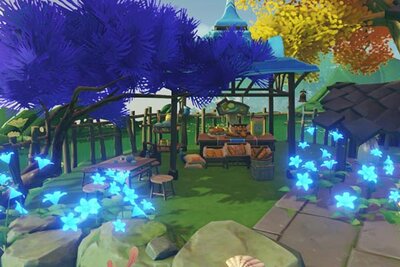Leuchtend blaue Blumen am Imbissstand im Spiel "Tales of the Shire"; Bild: Private Division Leuchtend blaue Blumen am Imbissstand im Spiel "Tales of the Shire"; Bild: Private Division
