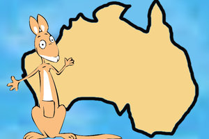 Jumpy vor einer Australien-Karte; Bild: Internet-ABC