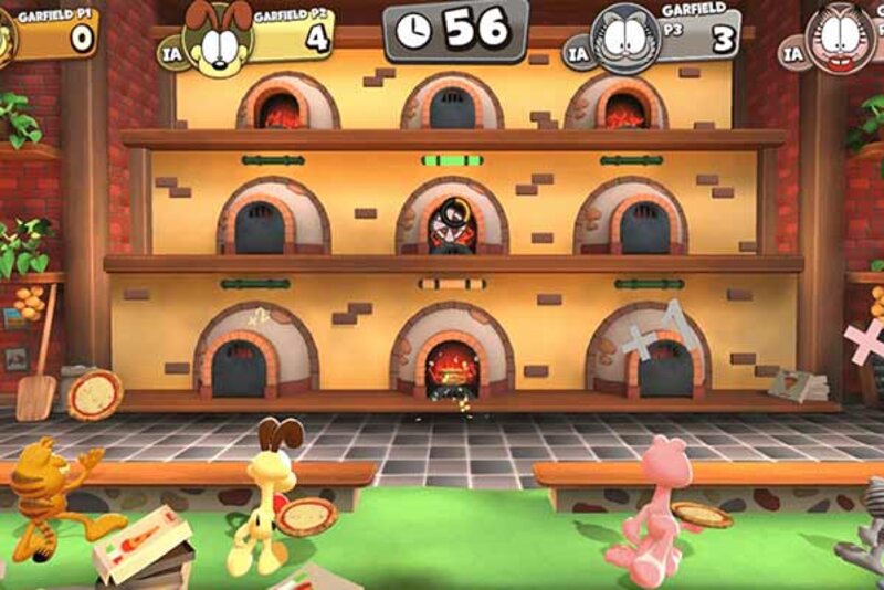 Screenshot aus dem Spiel "Garfield: Lasagna Party"; Bild: Microids Spielszene in einer Pizzeria.