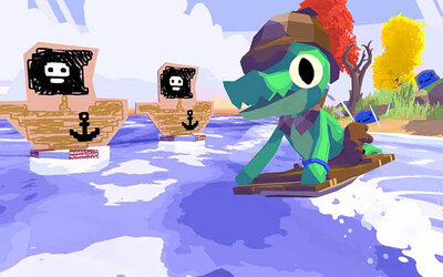 Ein Krokodil im Meer im Spiel "Lil Gator Game: Gator of the Year Edition"; Bild: Silver Lining Interactive Ein Krokodil treibt über das Meer.