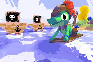 Ein Krokodil im Meer im Spiel "Lil Gator Game: Gator of the Year Edition"; Bild: Silver Lining Interactive Ein Krokodil treibt über das Meer.