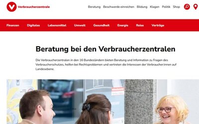 Screenshot der Seite "Beratung bei den Verbraucherzentralen"; Bild: Verbraucherzentrale NRW e. V.