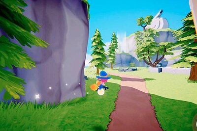 Hexe Mika reitet auf einem Besen im Spiel "Mika and the Witch's Mountain"; Bild: Chibig