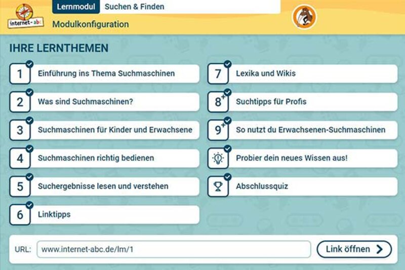 Modulkonfiguration Lernmodul 1.2.; Bild: Internet-ABC