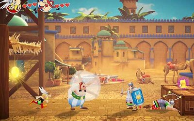 Asterix und Obelix kämpfen gegen Römer.