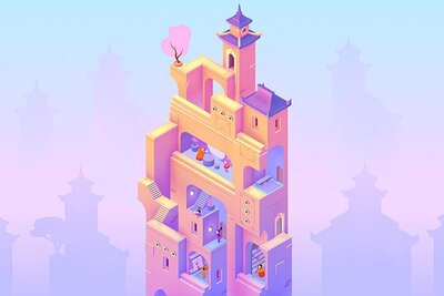 Hoher Turm vor Himmel im Spiel "Monument Valley 3"; Bild: Ustwo Games Hoher Turm vor Himmel im Spiel "Monument Valley 3"; Bild: Ustwo Games