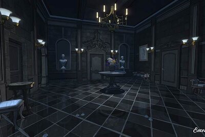 Dunkler Flur im Spiel "Blue Prince"; Bild: Raw Fury Dunkler Flur im Spiel "Blue Prince"; Bild: Raw Fury