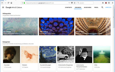 Screenshot: artsandculture.google.com/explore?hl=de