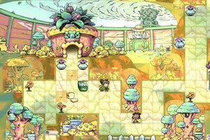 Jemma bewegt sich in einer gelber Spielwelt im Spiel "Arranger: A Role-Puzzling Adventure"; Bild: Furniture & Mattress LLC Spielfigur bewegt sich durch eine gelbe Spielwelt.