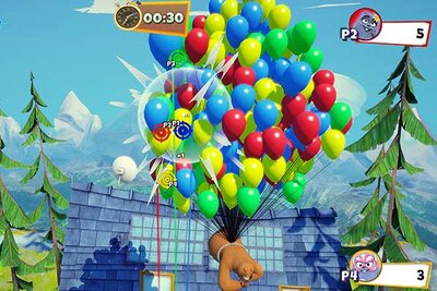 Bär mit Luftballons im Spiel "Grizzy und die Lemminge: Crazy Party!"; Bild: Balio Studio Bär mit Luftballons im Spiel "Grizzy und die Lemminge: Crazy Party!"; Bild: Balio Studio