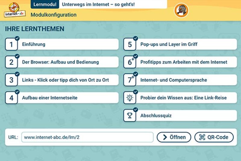 Modulkonfiguration Lernmodul 1.1.; Bild: Internet-ABC
