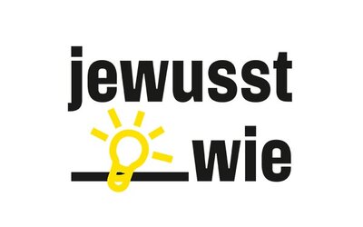 Logo des Projekts "jewusst wie" mit Zeichnung einer Glühbirne