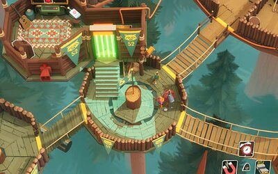 Hühner auf einem Plateau im Spiel "Chicken Run: Eierlauf"; Bild: Outright Games