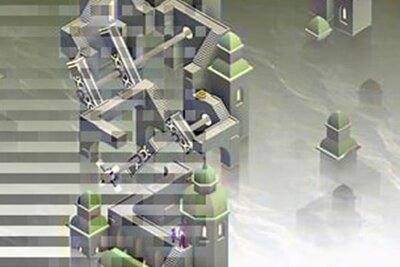 Verschachteltes Gebäude in Nebellandschaft im Spiel "Monument Valley 3"; Bild: Ustwo Games Verschachteltes Gebäude in Nebellandschaft im Spiel "Monument Valley 3"; Bild: Ustwo Games