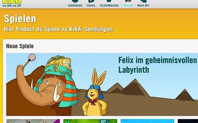 Screenshot der Internetseite www.kika.de/spielspass/spielen/index.shtml