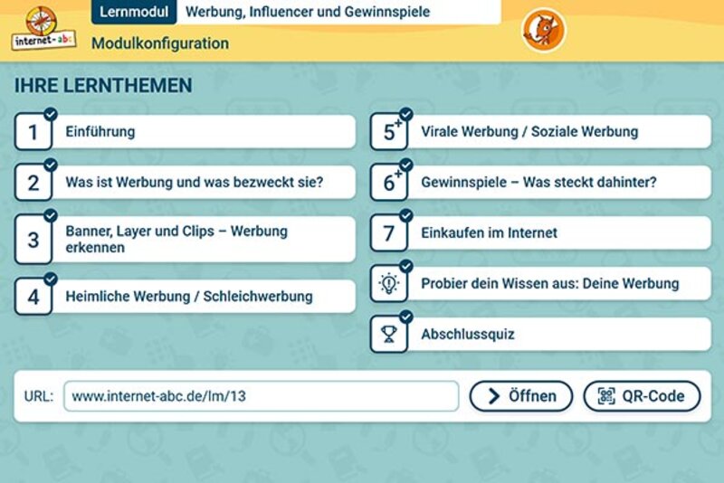Modulkonfiguration Lernmodul 3.3.; Bild: Internet-ABC