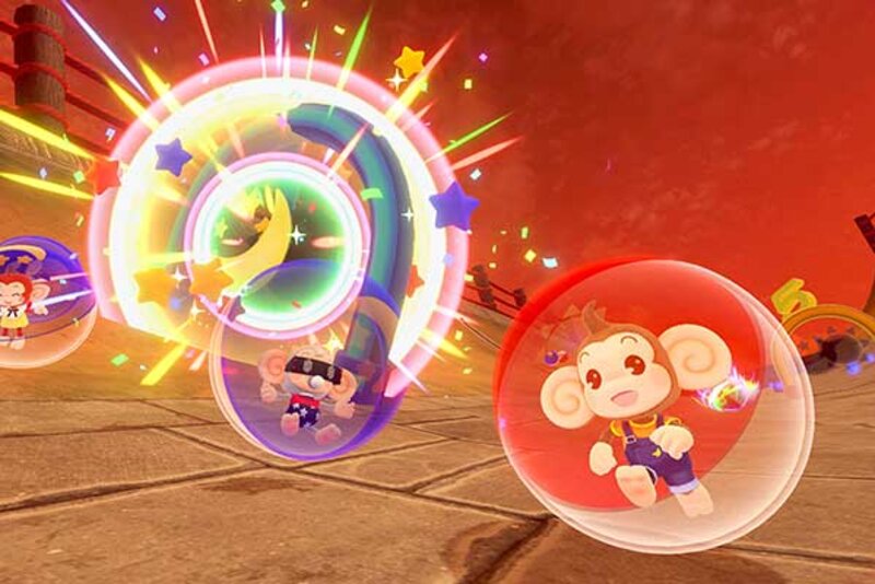 Affe in Blase vor rotem Hintergrund im Spiel "Super Monkey Ball Banana Rumble"; Bild: SEGA Affe in Blase vor rotem Hintergrund im Spiel "Super Monkey Ball Banana Rumble"; Bild: SEGA