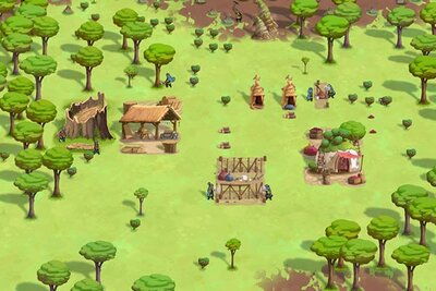 Häuser auf einer grünen Wiese im Spiel "The Wandering Village"; Bild: Stray Farm Häuser auf einer grünen Wiese im Spiel "The Wandering Village"; Bild: Stray Farm