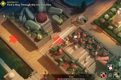 Zwischen Gemüsefeldern im Spiel "Chicken Run: Eierlauf"; Bild: Outright Games