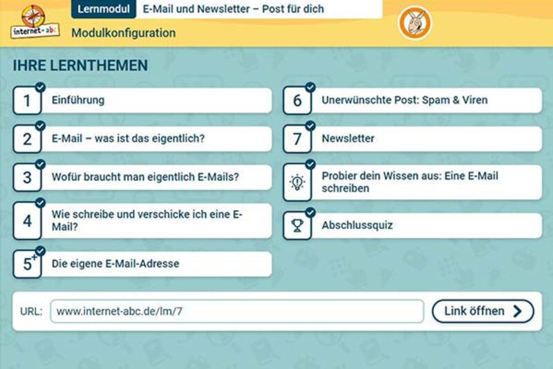 Modulkonfiguration Lernmodul 2.1.; Bild: Internet-ABC